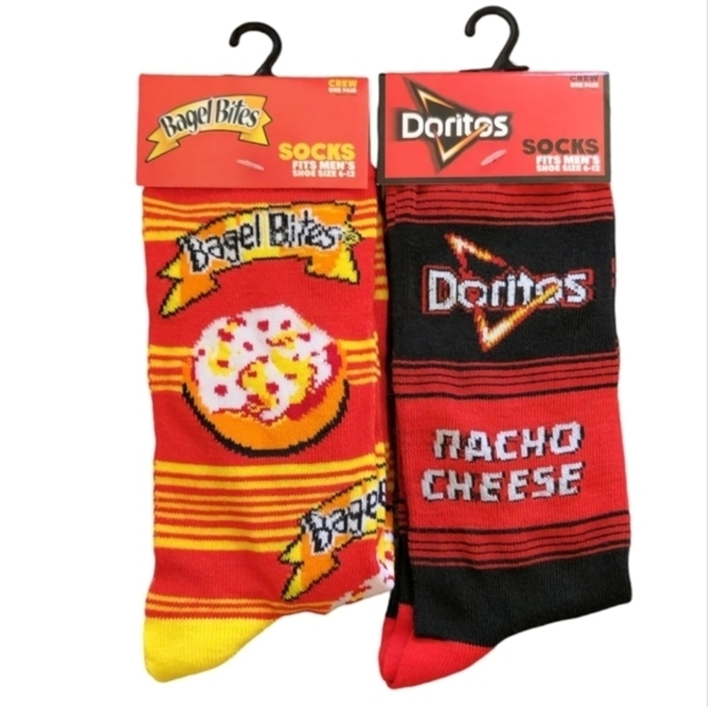 Novelty Crew Bagel Bites and Doritos Socks Men or Womens Size (6-12) NWT‎
